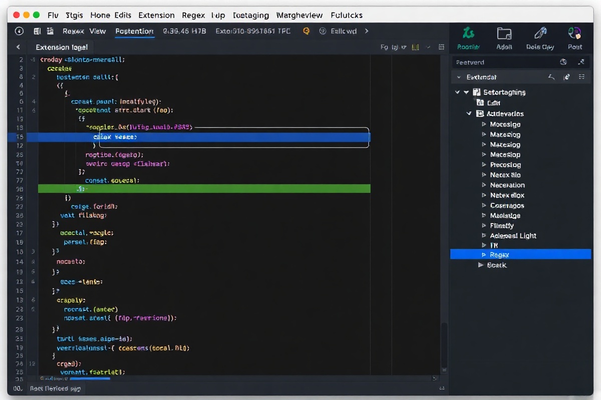 RegExLab VS Code extension showing inline syntax validation and quick-fix dropdown in the editor